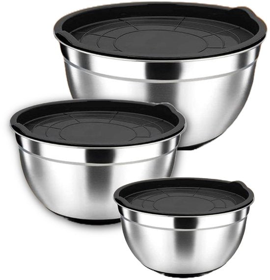 Ceruzo Bols à mélanger avec couvercle- set de 3 - acier inoxydable - 1 -2-3 Litres-Closeable-Stackable