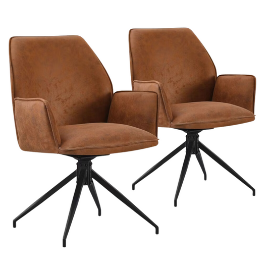 Multifurn Lot de 2 chaises de salle à manger - pivotantes - 57 x 63 x 90 cm - Cognac/Brown