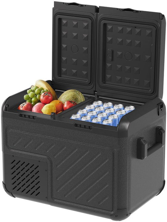 Auronic Electric Cool Box - Compresseur - Deux zones - 12V 230 Volt - Voiture - Congélation et réfrigération - 35L - Frigobox - Noir/Gris