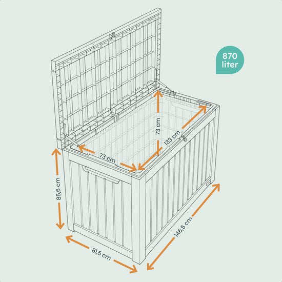 LifeGoods Boîte de rangement - 870L - Boîte à coussins - Étanche - Boîte à coussins de jardin - Inoxydable - Boîte de jardin - 146,5x81,5x85,6 cm - Noir
