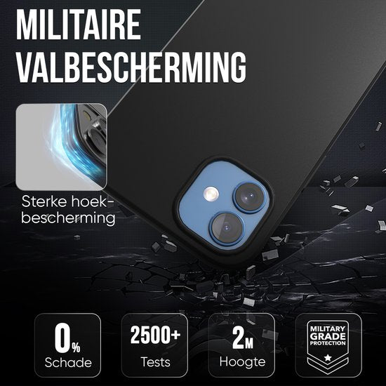 Coque de téléphone noire - Compatible avec l'iPhone 12 - Coque et protection d'écran - Verre de protection