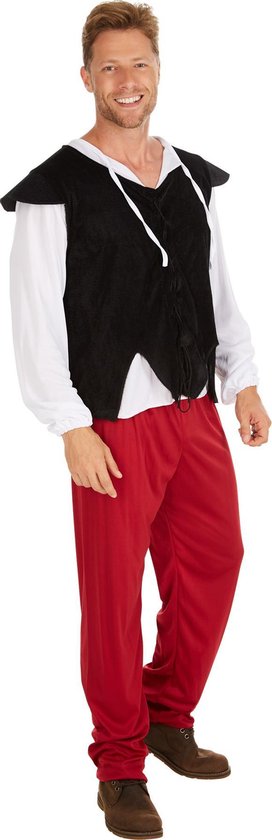 Costume d'aubergiste médiéval DressForFun – Comprend un gilet à cordon, un pantalon confortable et une chemise à manches longues – Pour le carnaval et les soirées à thème – Polyester noir – Taille L
