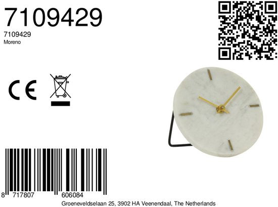 Light & Living - Horloge MORENO - 15 x 14,5 x 13 cm - Blanc