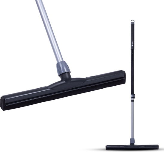 CLEANLY Raclette de sol avec manche télescopique 114-142 cm - Raclette de sol de salle de bain - Raclette d'eau - Raclette de douche - Double mousse EVA - Largeur 43.5 cm - Noir, Gris