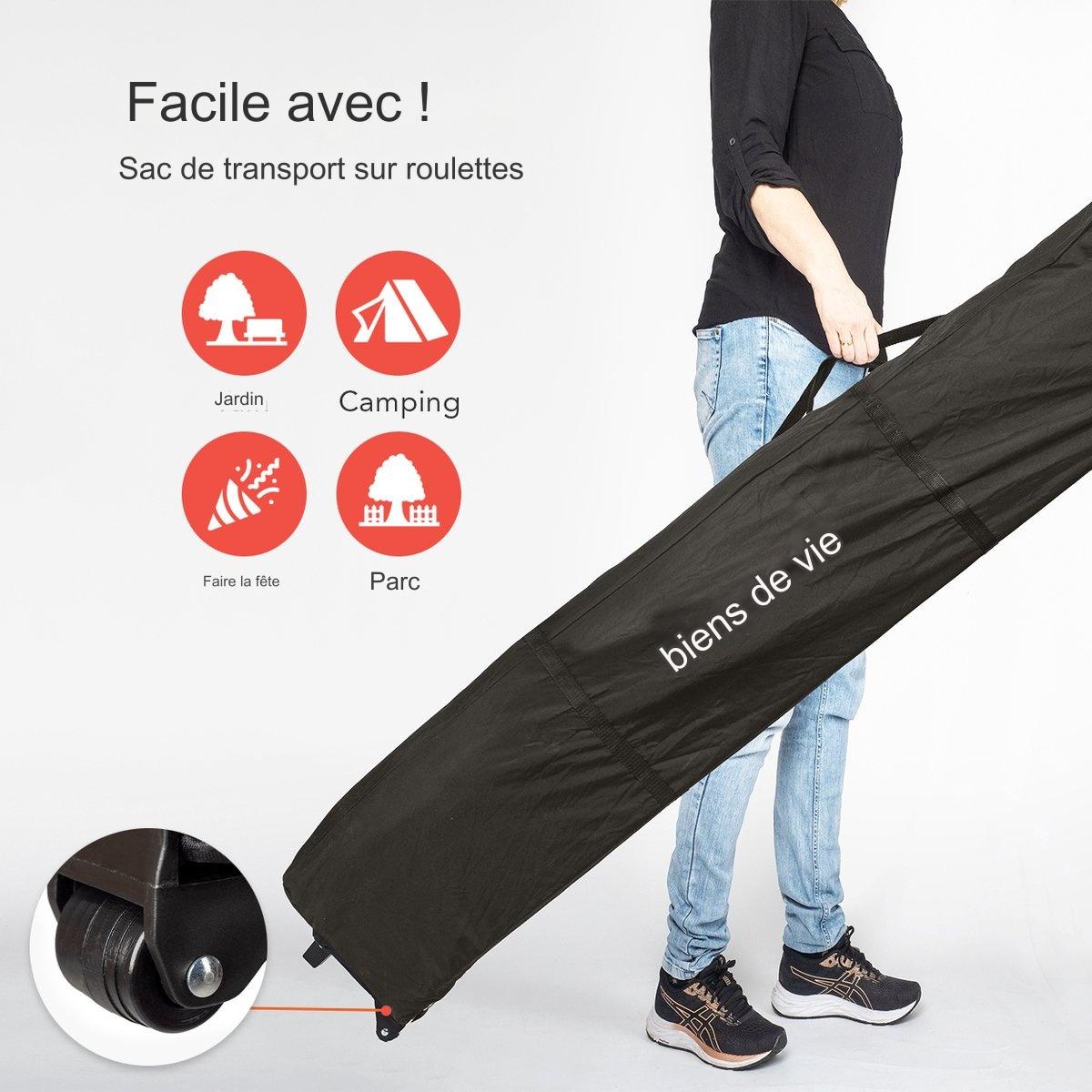 Tonnelle de jardin - LifeGoods - Pliable - Etanche - Sac de transport à roulettes - 3x3 m - Anthracite