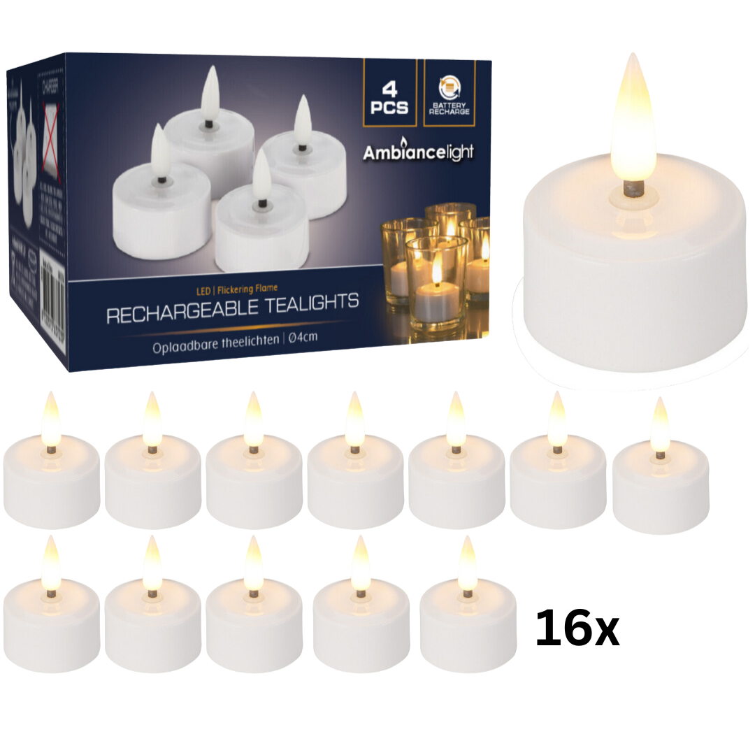 Bougies LED Box 16 pièces Rechargeable - Ø4cm - Chargeur non fourni