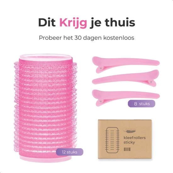 Boucles - 12 pack - 8 clips inclus - Rouleaux adhésifs - Autocollants - Boucles sans chaleur - Cheveux - Rouleaux - Boucles de cheveux - Boucles sans chaleur - Grandes