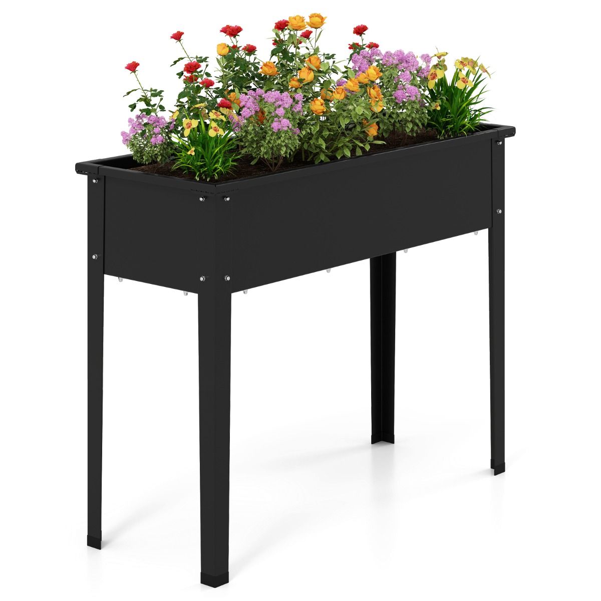 Jardinière surélevée Coast - jardinière en métal avec pieds - trous de drainage - noire - 100 x 40 x 80 cm