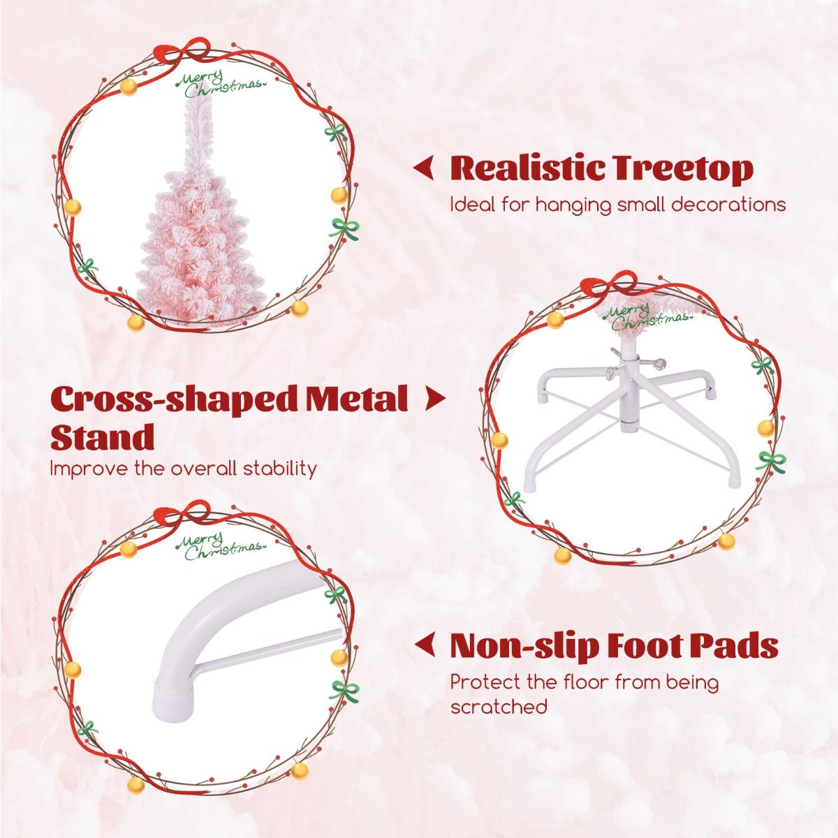 Coast Artificial Christmas Tree - 150 cm - Pink - Snowy - Slim Design - 328 Branch tips - Metal Stand