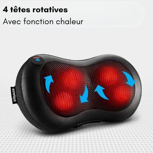 Coussin de massage shiatsu Auronic - Chauffant - Électrique - Dos et nuque - 36 x 10 x 12,5 cm - Noir