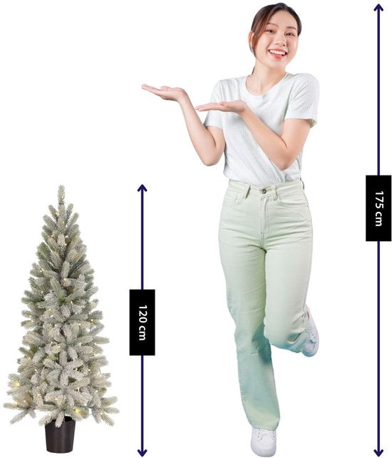 Black Box Trees Nagoya : sapin de Noël artificiel avec éclairage, H 120 x Ø 60 cm - Sapin de Noël aux branches enneigées - Sapin artificiel avec 212 brindilles de pin en PE - Modèle élancé, Ø 60 cm - Vert