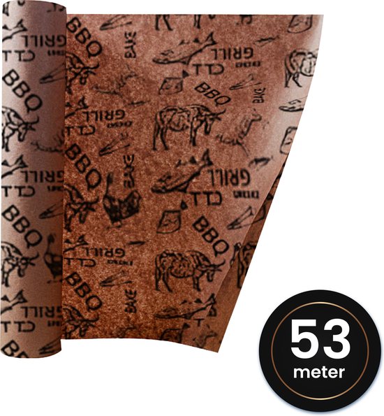 TTD® Butcher Paper XXL avec impression alimentaire - 53 mètres - Papier de boucher professionnel 100 % naturel à base de pulpe de bois - Accessoires pour barbecue - Barbecue - Fibre de bois - Papier de boucher non couché