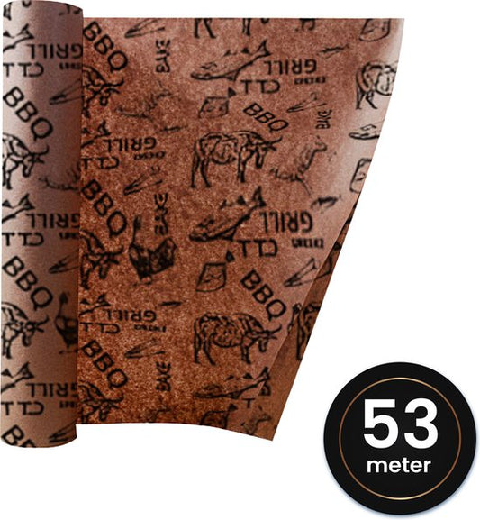 TTD® Butcher Paper XXL avec impression alimentaire - 53 mètres - Papier de boucher professionnel 100 % naturel à base de pulpe de bois - Accessoires pour barbecue - Barbecue - Fibre de bois - Papier de boucher non couché