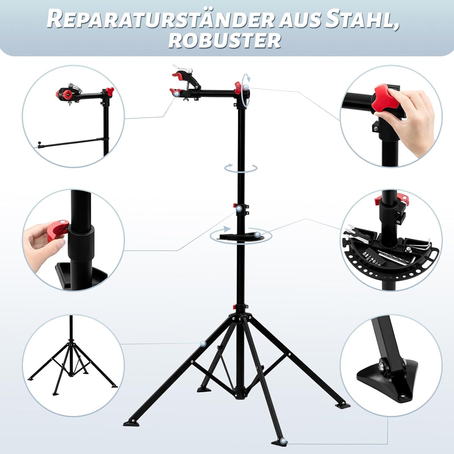 Support de montage pour vélo WOLTU Noir - Réglable de 105 à 185 cm - Pivotant à 360° - Jusqu'à 25 kg