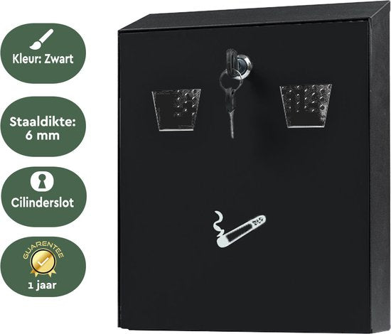 BRASQ Cendrier mural noir - Cendrier - Cendrier extérieur - Cendrier mural verrouillable