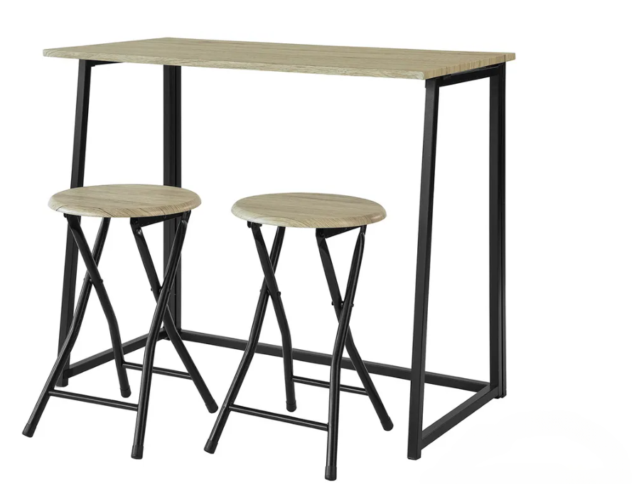 SoBuy Table de salle à manger - 3 pièces - Table pliante - 2 tabourets - Table de cuisine - 90 x74 x 45 cm - Bois noir