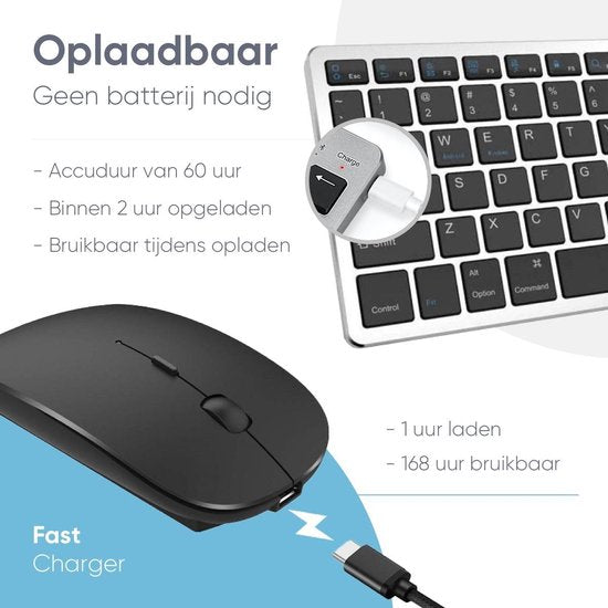 Trendfield Clavier et souris sans fil - Clavier Bluetooth - Touches silencieuses - Rechargeable - Qwerty - Gris Espace