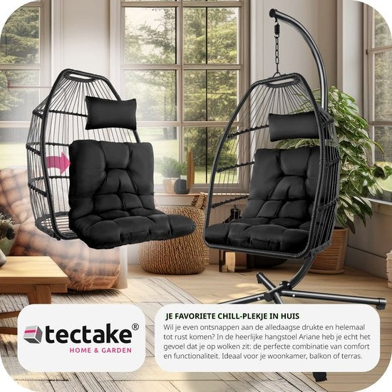 tectake® - Chaise suspendue Ariane avec support et coussins 160kg - noir - 404981