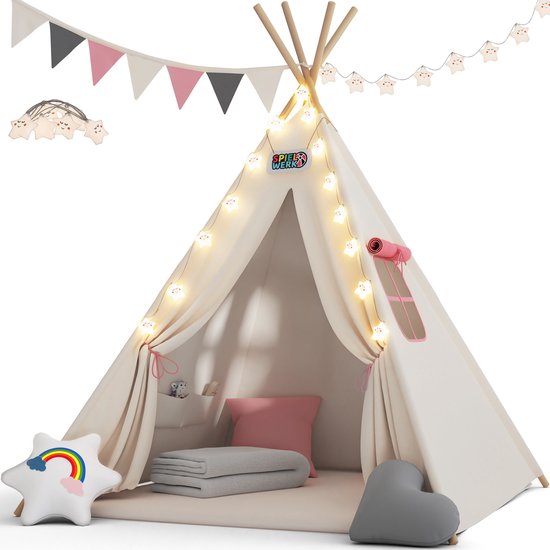 Spielwerk Play tent - LED 3 Coussins Turnbuckle 130x130x160cm - Rose