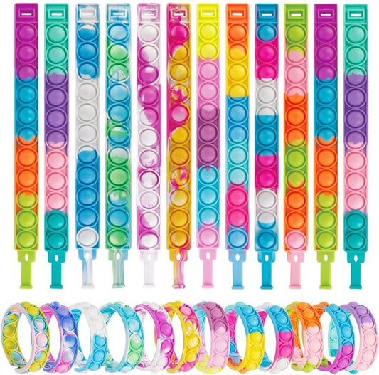 Partizzle 24x Fidget Toys Pop It Bracelets Kit - Bracelets à distribuer - Cadeaux de fin d'études - Pour les enfants et les tout-petits