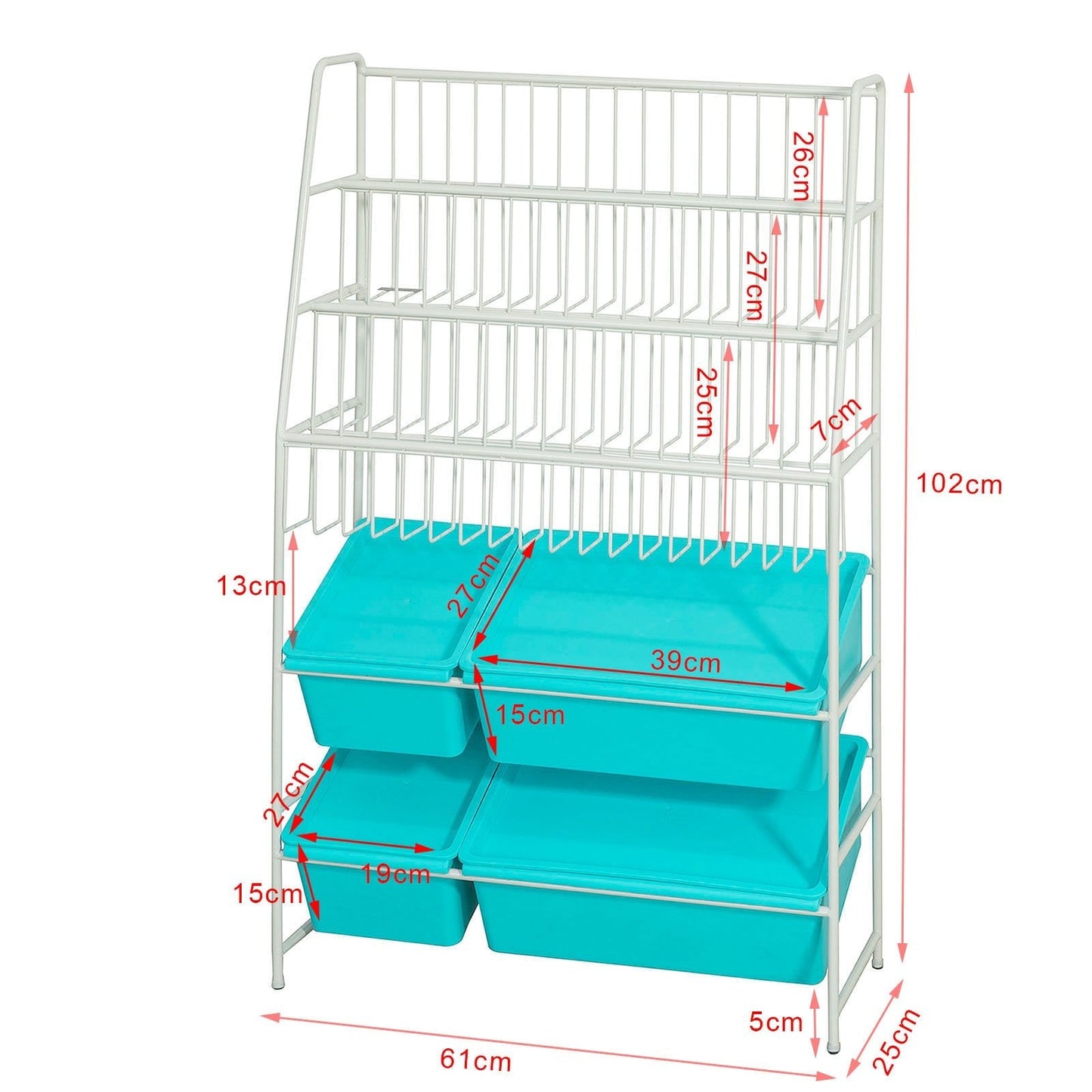 SoBuy Rack de rangement pour enfants - Avec bibliothèque - Max. 50 kg - 61 x 25 x 102 cm - Bleu / Blanc