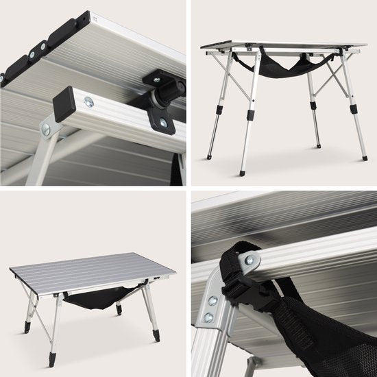 TRVLMORE Table de camping réglable - 90x52x71cm - Table pliante avec structure en aluminium - Légère - Table de camping - Table pliante - Silver