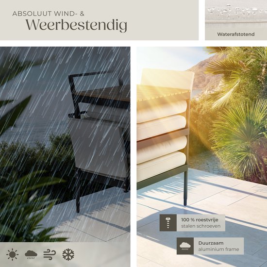 tectake® - Magaluf lounge set - Salon de jardin 5 en 1 avec structure en aluminium - 2 fauteuils de jardin et 1 table basse - Peut être utilisé comme chaise longue, banc d'angle ou banc de jardin 2 places - Coussins inclus - Set de balcon 2 personnes