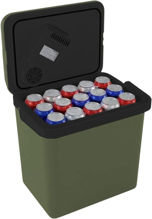 Auronic Coolbox électrique 12V et 230V - 25L - Réfrigérateur de camping - Voiture - Refroidissement et chauffage - Frigobox - Vert