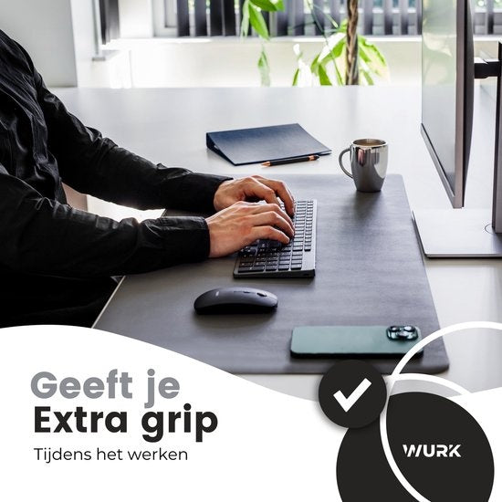 WURK Tapis de bureau professionnel en cuir synthétique - Organiseur de bureau - Accessoires de bureau - Tapis de souris XXL - Avec clip de câble - 80x40 - Gris