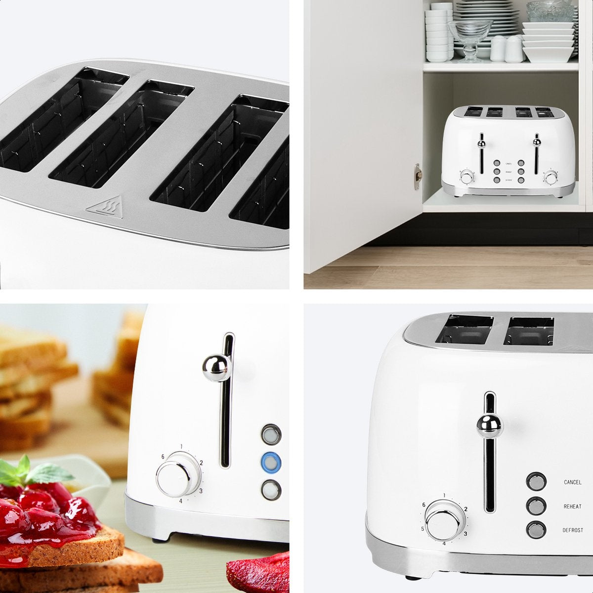 Grille pain rétro - KitchenBrothers - 1630W - Blanc