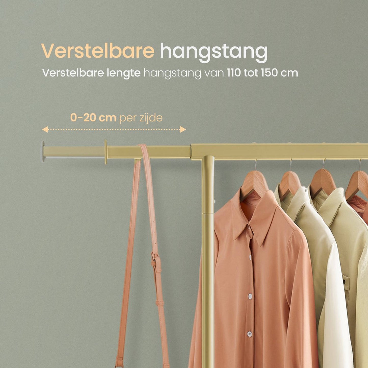 O'DADDY® Porte-vêtements sur roulettes - Capacité jusqu'à 130 kg - acier inoxydable - 45 x 150 x 162,8 cm - Or