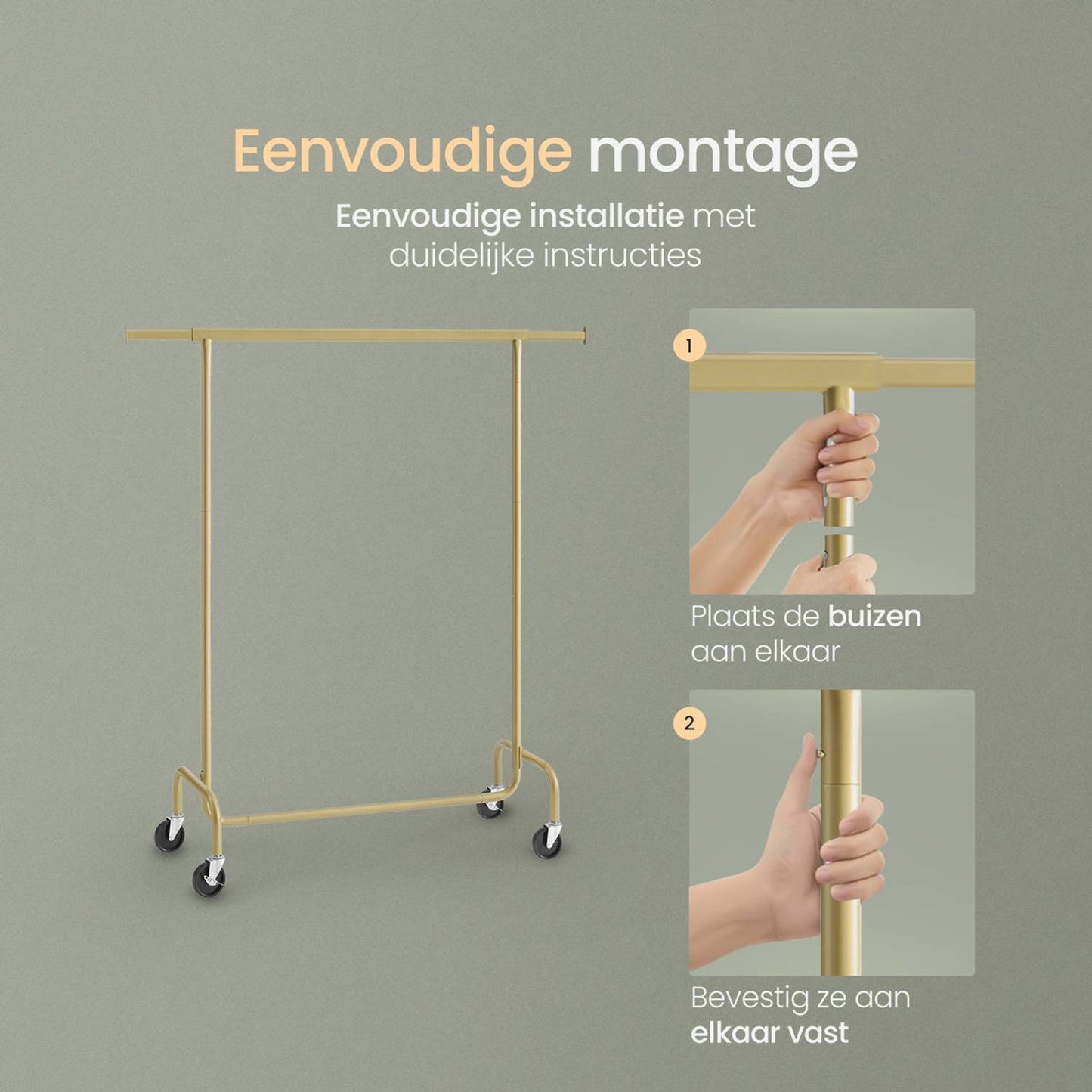 O'DADDY® Porte-vêtements sur roulettes - Capacité jusqu'à 130 kg - acier inoxydable - 45 x 150 x 162,8 cm - Or