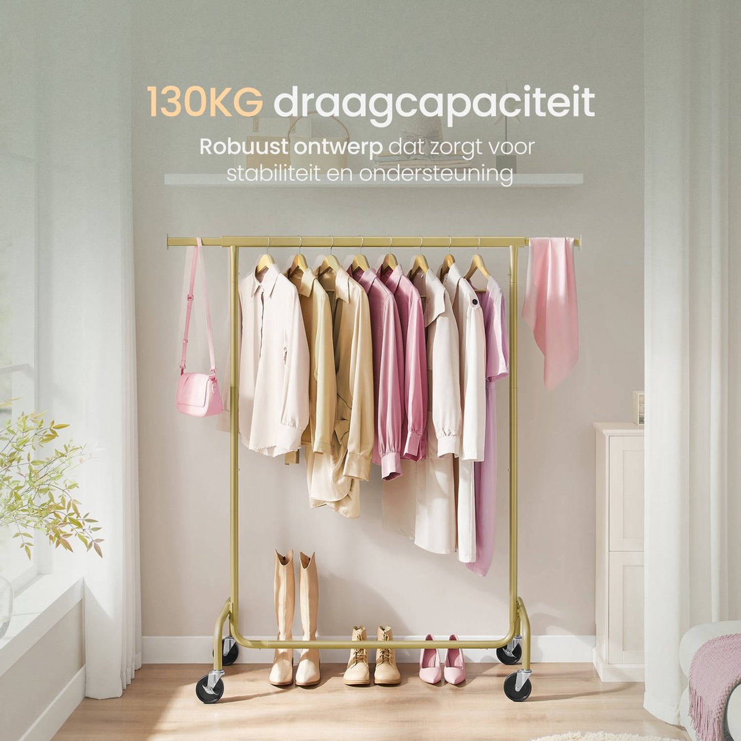 O'DADDY® Porte-vêtements sur roulettes - Capacité jusqu'à 130 kg - acier inoxydable - 45 x 150 x 162,8 cm - Or
