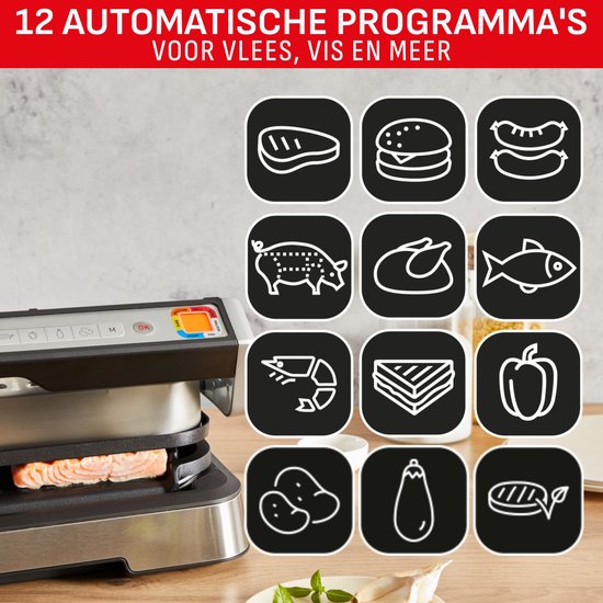 Tefal OptiGrill 4-en-1 GC774D - Gril de table intelligent - Plateau de cuisson inclus - 9 programmes automatiques - Indicateur de cuisson - 2100 W