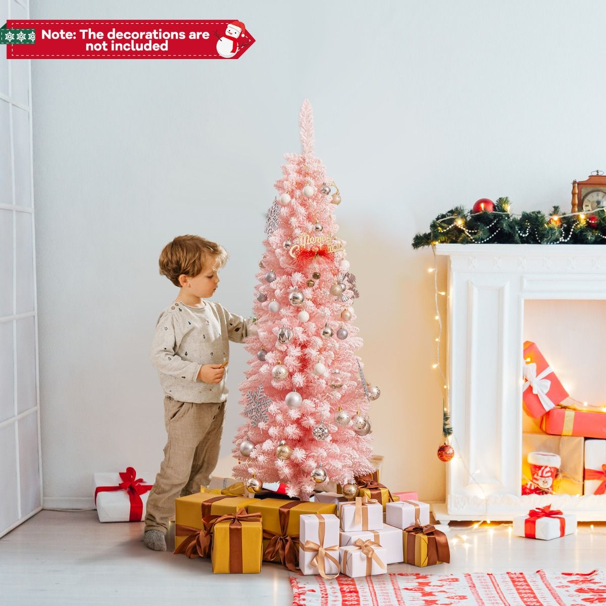 Coast Artificial Christmas Tree - 150 cm - Pink - Snowy - Slim Design - 328 Branch tips - Metal Stand