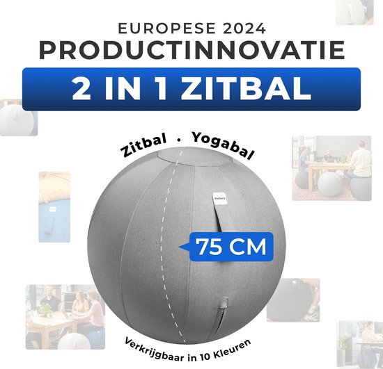 Backerz Sitting Ball 75 CM - Ballon d'assise avec housse en lin - Chaise ergonomique pour le bureau et la maison - Ballon de yoga de luxe - Gris clair