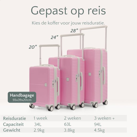 Skycases City Walker - Valise de voyage moyenne 77L - Légère et résistante - Roues pivotantes à 360° - Verrouillage TSA original - Housse de protection et pochette humide incluses - 66 x 45 x 26 cm - Rose