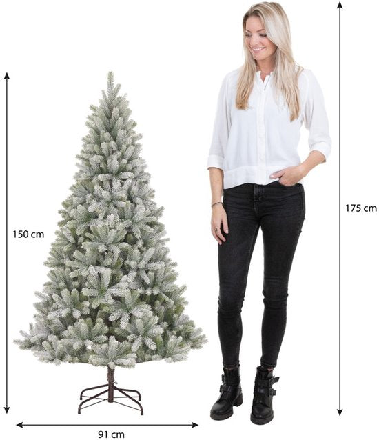 Black Box Trees Nagoya : sapin de Noël « Frosted » à charnières - Sapin artificiel au volume généreux et doté de 738 branches - Décoration de Noël d'intérieur - H 150 x Ø 91 cm - Vert