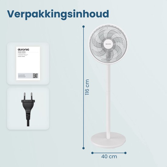 Ventilateur sur pied Auronic - 3 vitesses - Oscillation 85° - Réglable 70-116 cm - Blanc