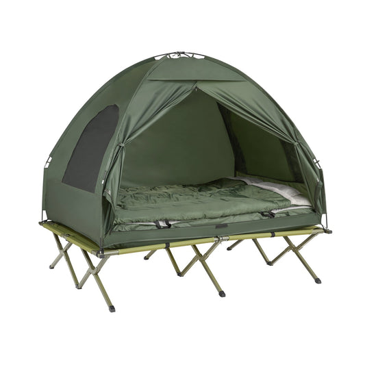 SoBuy - Lit de Camping avec Tente 2 Personnes - 193 x 145 x 188 cm & 7-In-1 Set - Inclut Airbed Schlafsäcken et Foot Pump - Pour l'extérieur et les festivals - Polyester Vert et Métal