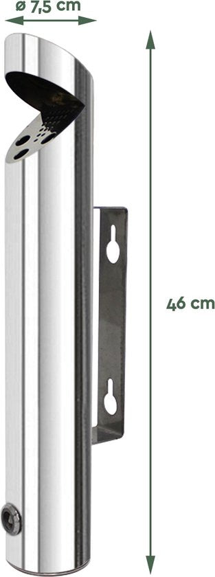 BRASQ Cendrier mural en acier inoxydable Cendrier d'extérieur d'une capacité de 1,7 litre - Ø7,5x(H)45 cm