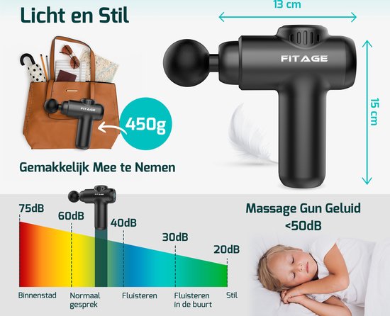 FITAGE Pistolet de massage Mini - 12 accessoires - Appareil de massage professionnel - Pistolet de massage 30 étapes - Appareil de massage - Pistolet de massage