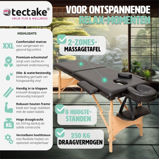 Table de massage mobile - revêtement 5cm - 2 Zones + sac de transport noir