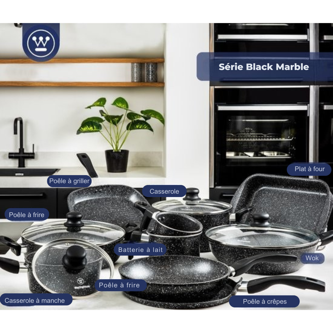 Casserole Westinghouse - Ø 24 cm - Induction - Sans PFOA - Couvercle inclus - Marbre noir