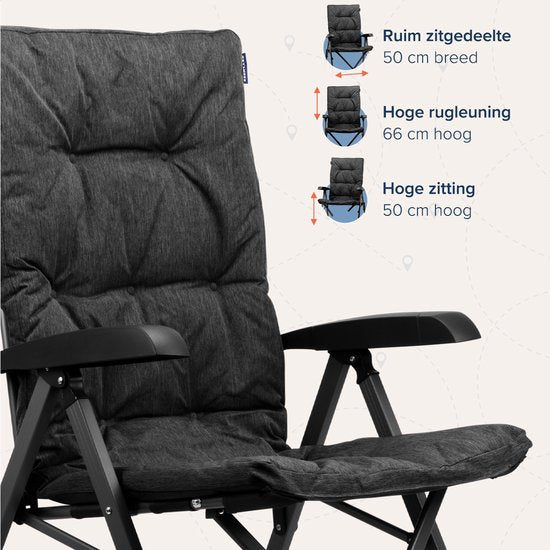 TRVLMORE Chaise de camping - Sac de transport inclus - Duo Pack - Capacité de charge de 150 kg - Chaise de camping - Compartiment de rangement - Chaise pliante - Noir