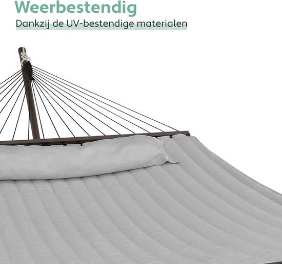 Vita5 Hangmat met Standaard en Spreidstok – 2 Persoons – incl. Bekerhouder - Afneembaar kussen – uv-bestendig – Lichtgrijs
