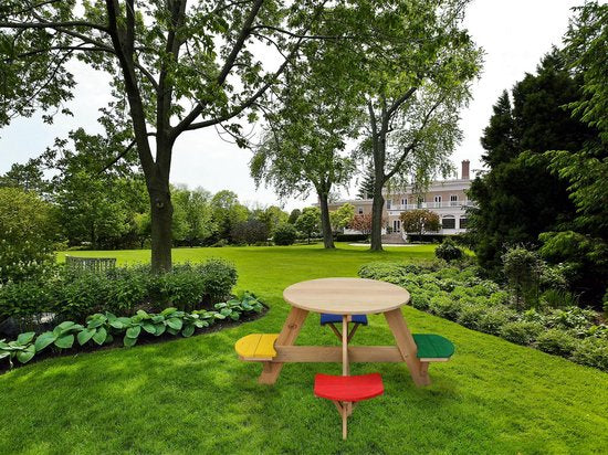 AXI Ufo Table de pique-nique ronde pour 4 enfants en couleurs arc-en-ciel - Table de pique-nique en bois - 120x120x56cm