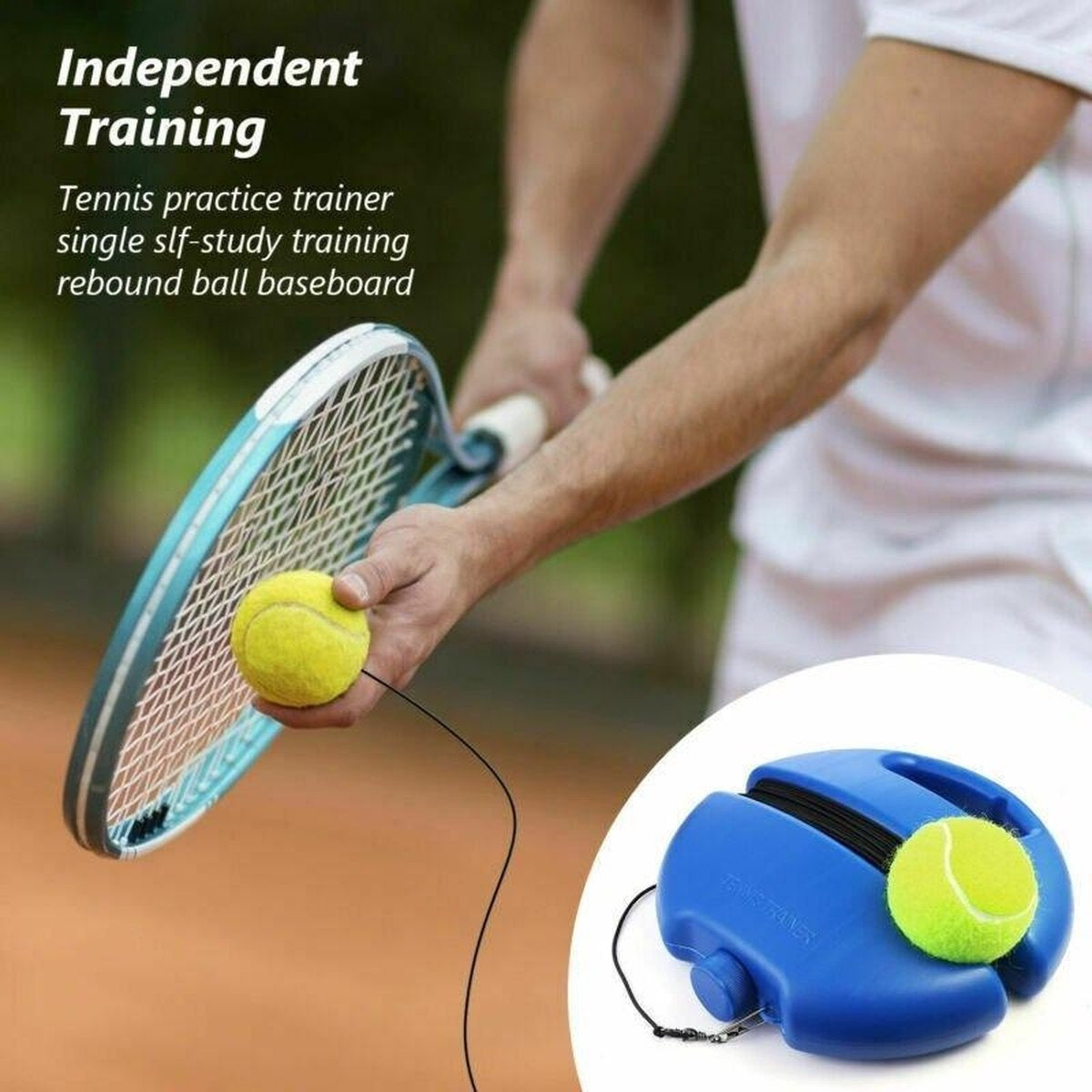 FitPure Tennis Trainer + balle de tennis GRATUITE avec élastique - Entraînement de tennis pour l'intérieur et l'extérieur - Très robuste - Facile à utiliser