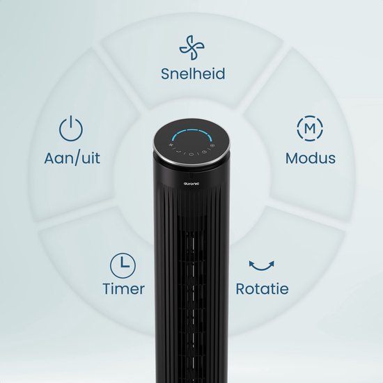 Auronic Tower Fan - Floor Fan - Air Cooler - Standing Fan - 105 CM - 5 Speeds - With Remote Control - Silent Fan - Fan - 45 dB - Black