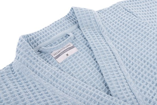 Heckettlane Peignoir gaufré - robe de chambre pour femmes et hommes - XL - Manteau du matin en coton - Convient pour le sauna - Bleu